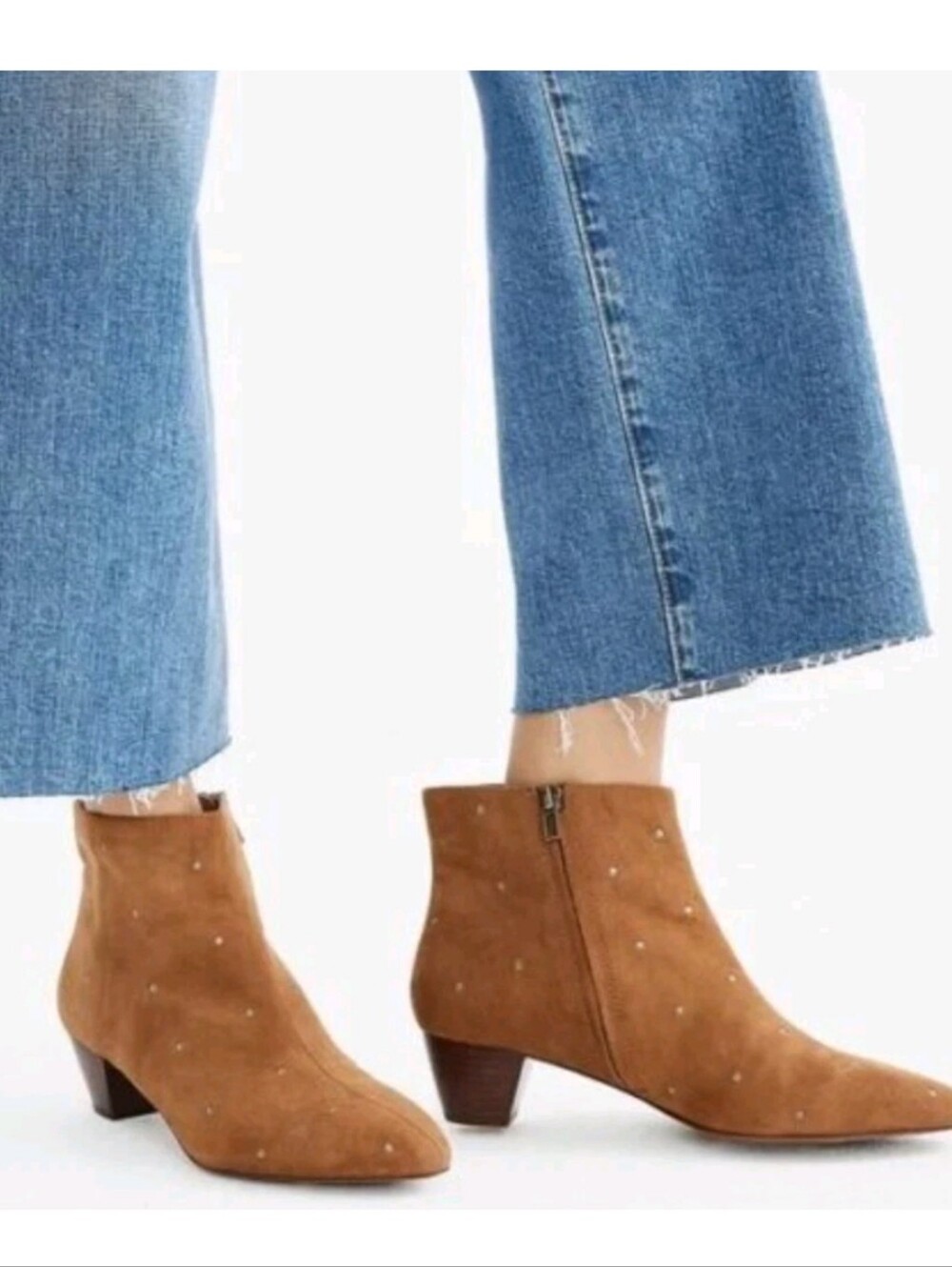 Madewell Womens 8 Camel Brown Leather Ankle Booties Studded Heeled Boots Italy